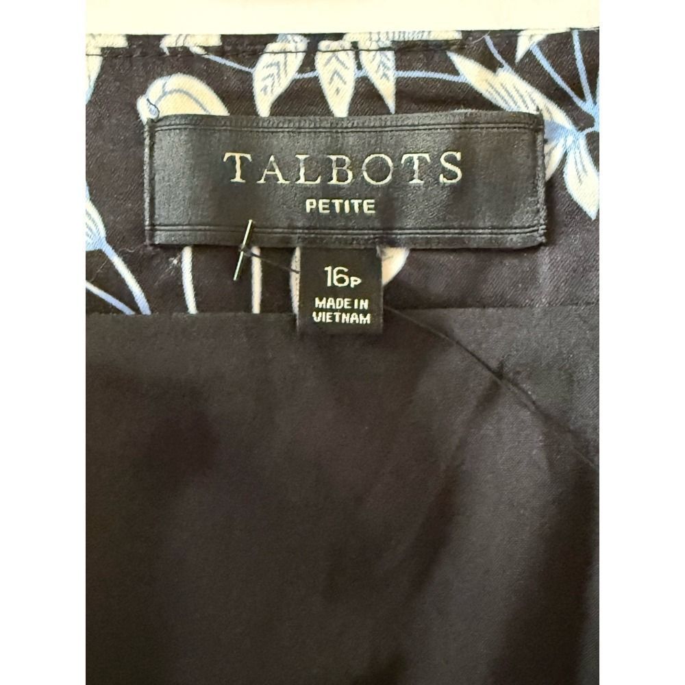 TALBOTS Garden Floral Pencil Skirt Sateen Office Career Knee Black Blue 16 Pet - Picture 13 of 16